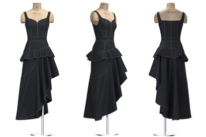 Womens Peplum Denim Midi Dress in Black